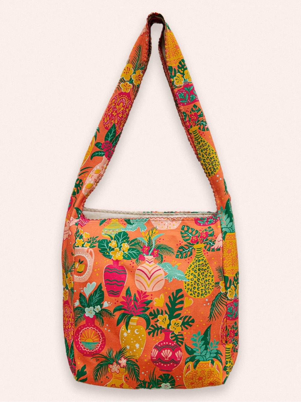 Vibrant Orange Floral Canvas Shoulder Bag